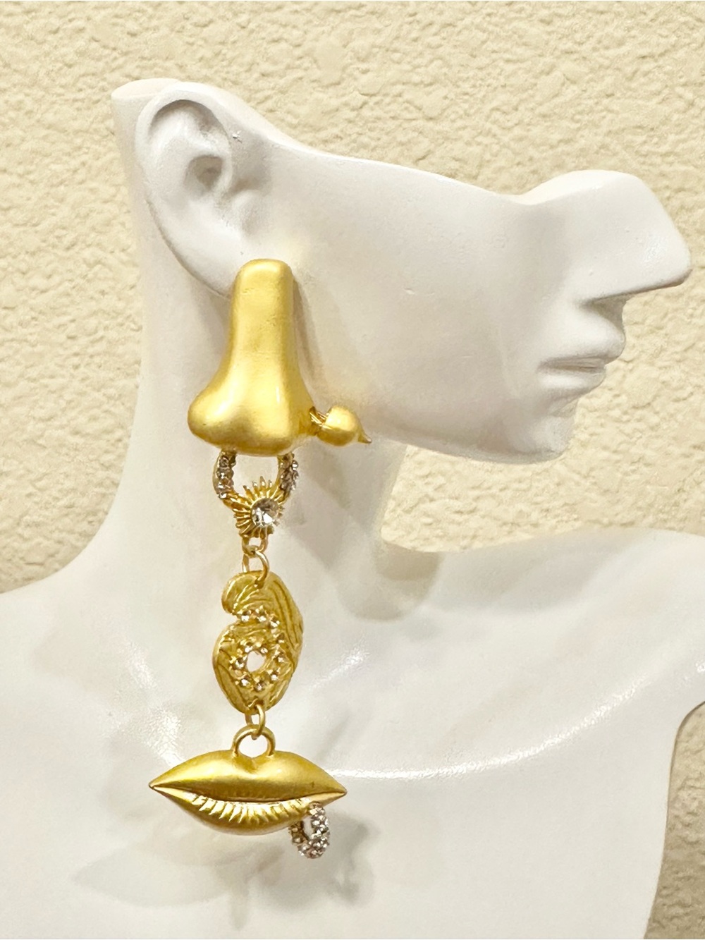 Matte Gold Plated Statement Drop Earrings - Bold Sculptural Design